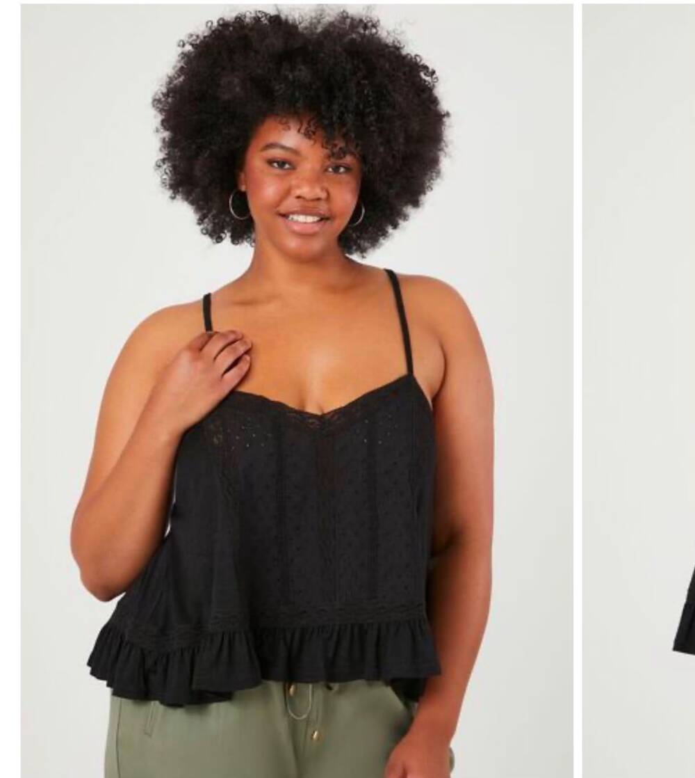 Forever 21+ Black Solid Lace Ruffle Hem Camisole Tank Top Spaghetti Strap 3X
